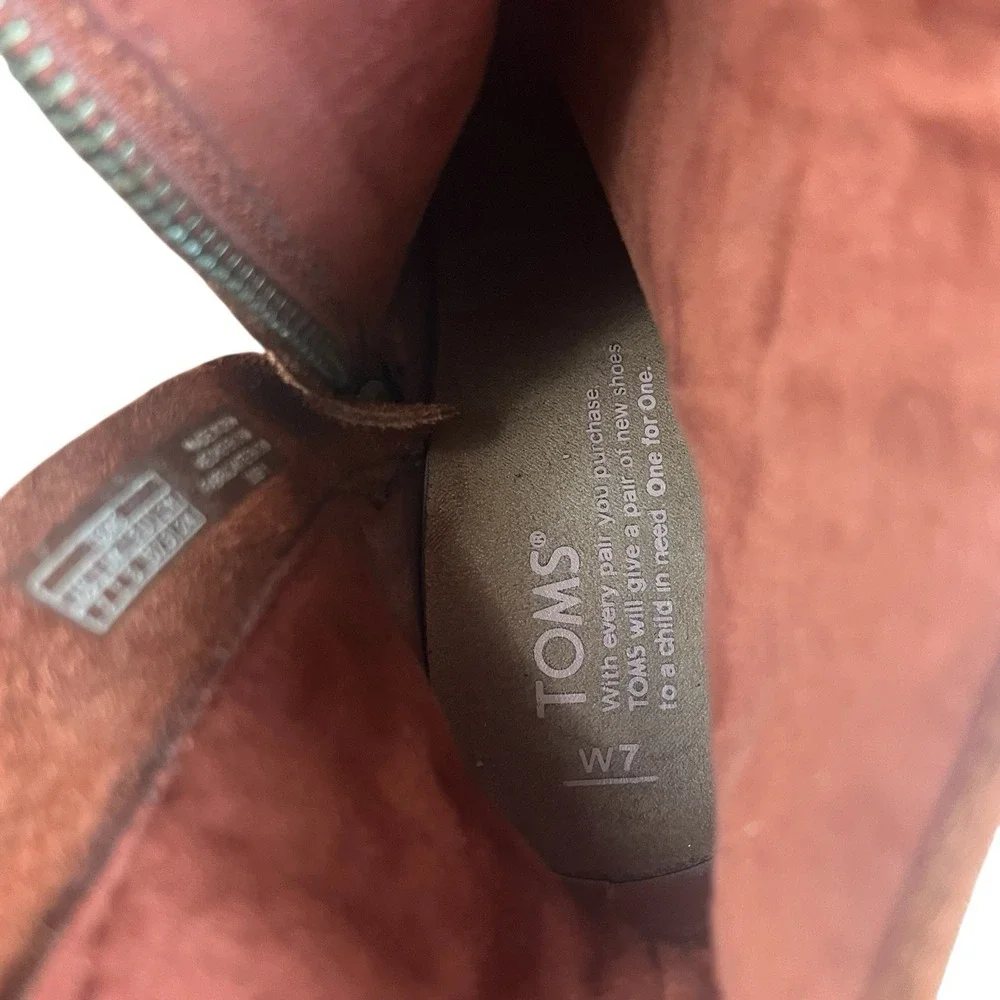 Toms Women's Lunata Boot Fringe‎ Block Heel Cognac Brown Suede Boho Size 7